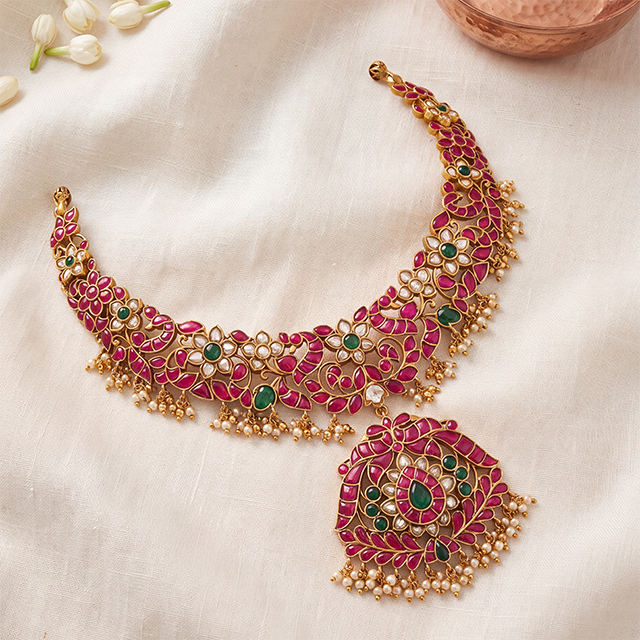 Mura Kempu Silver Bridal Necklace