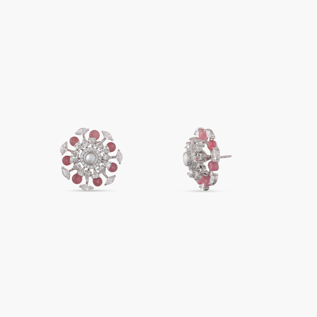 Timeless Pink Sparkle Silver CZ Studs Earrings