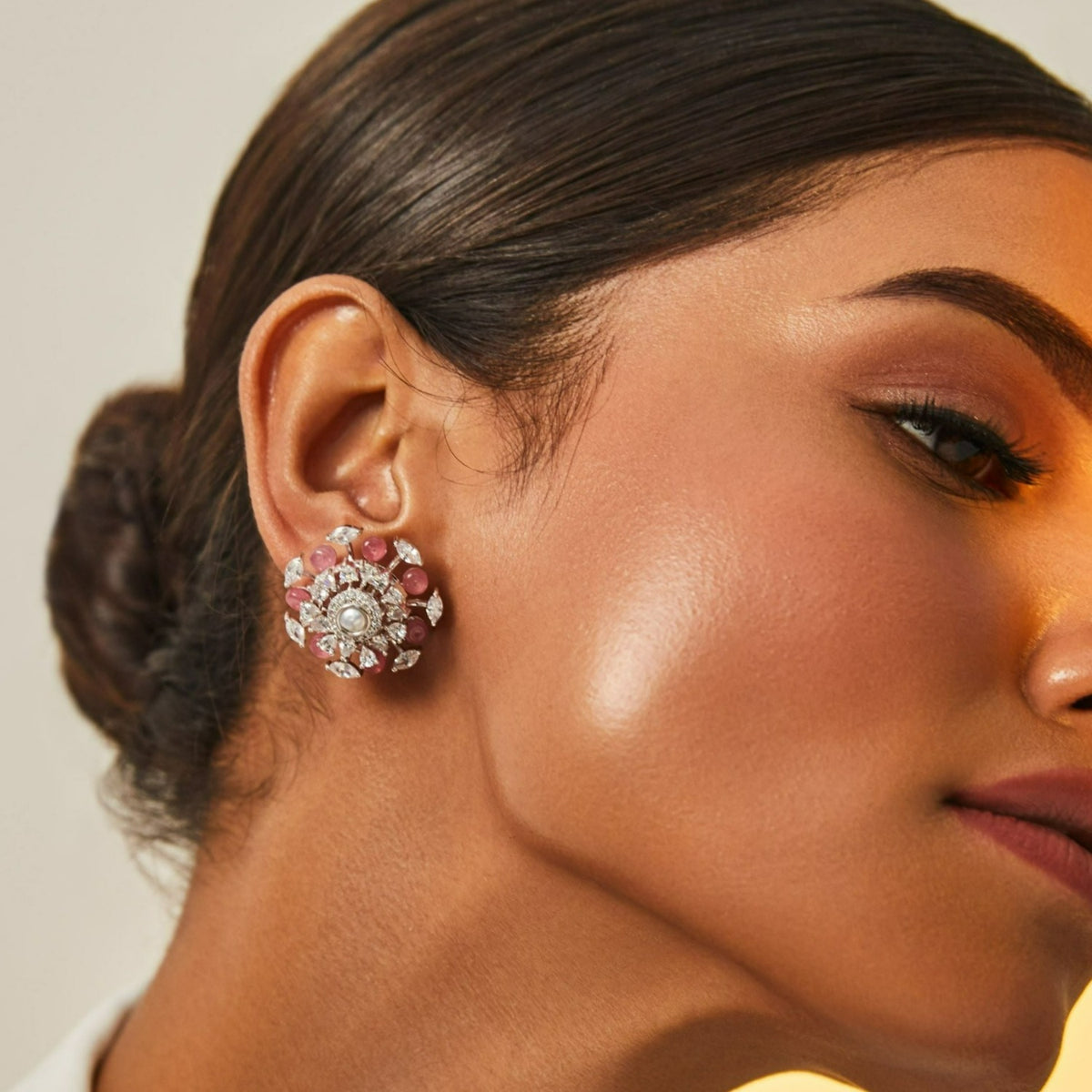 Timeless Pink Sparkle Silver CZ Studs Earrings