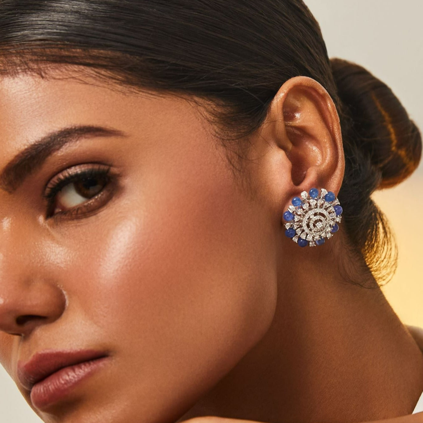 Radiant Blue Oasis Silver CZ Stud Earrings 