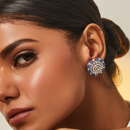 Radiant Blue Oasis Silver CZ Stud Earrings 