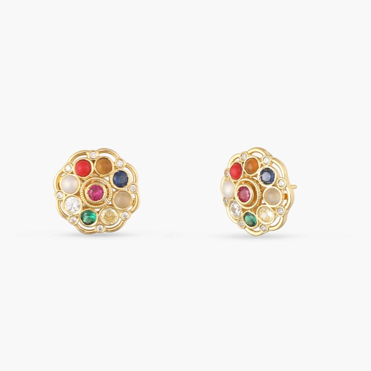 Sarika Navaratna Silver Stud Earrings