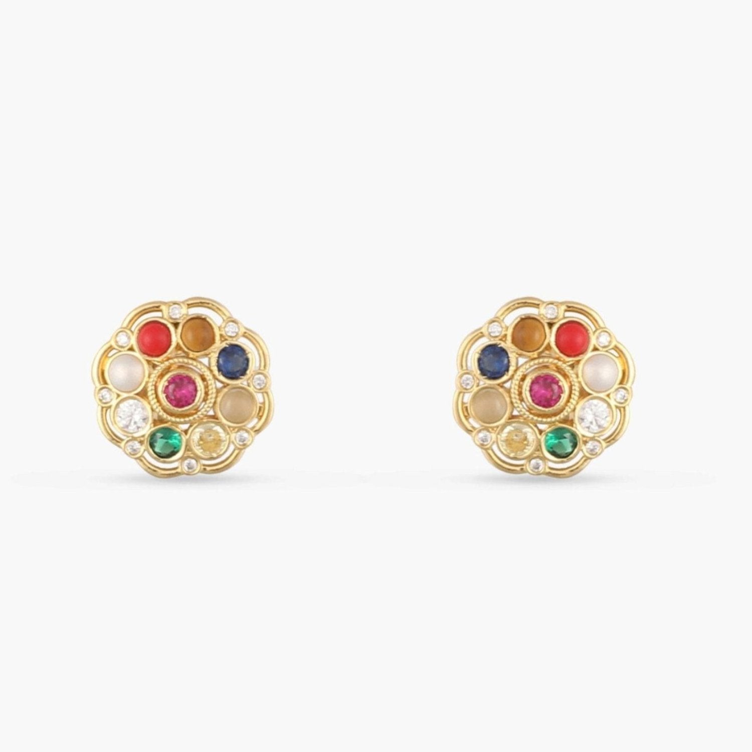 Sarika Navaratna Silver Stud Earrings