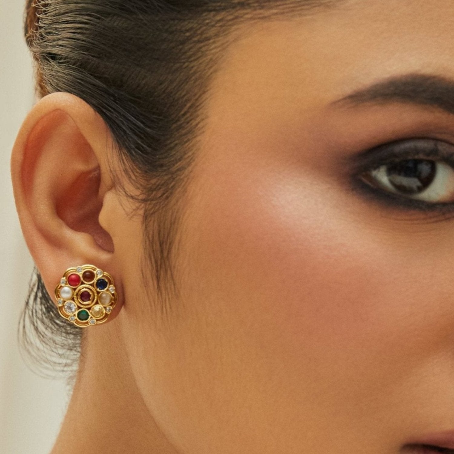 Sarika Navaratna Silver Stud Earrings