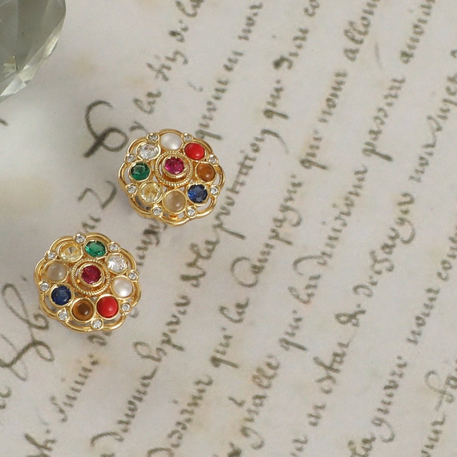 Sarika Navaratna Silver Stud Earrings