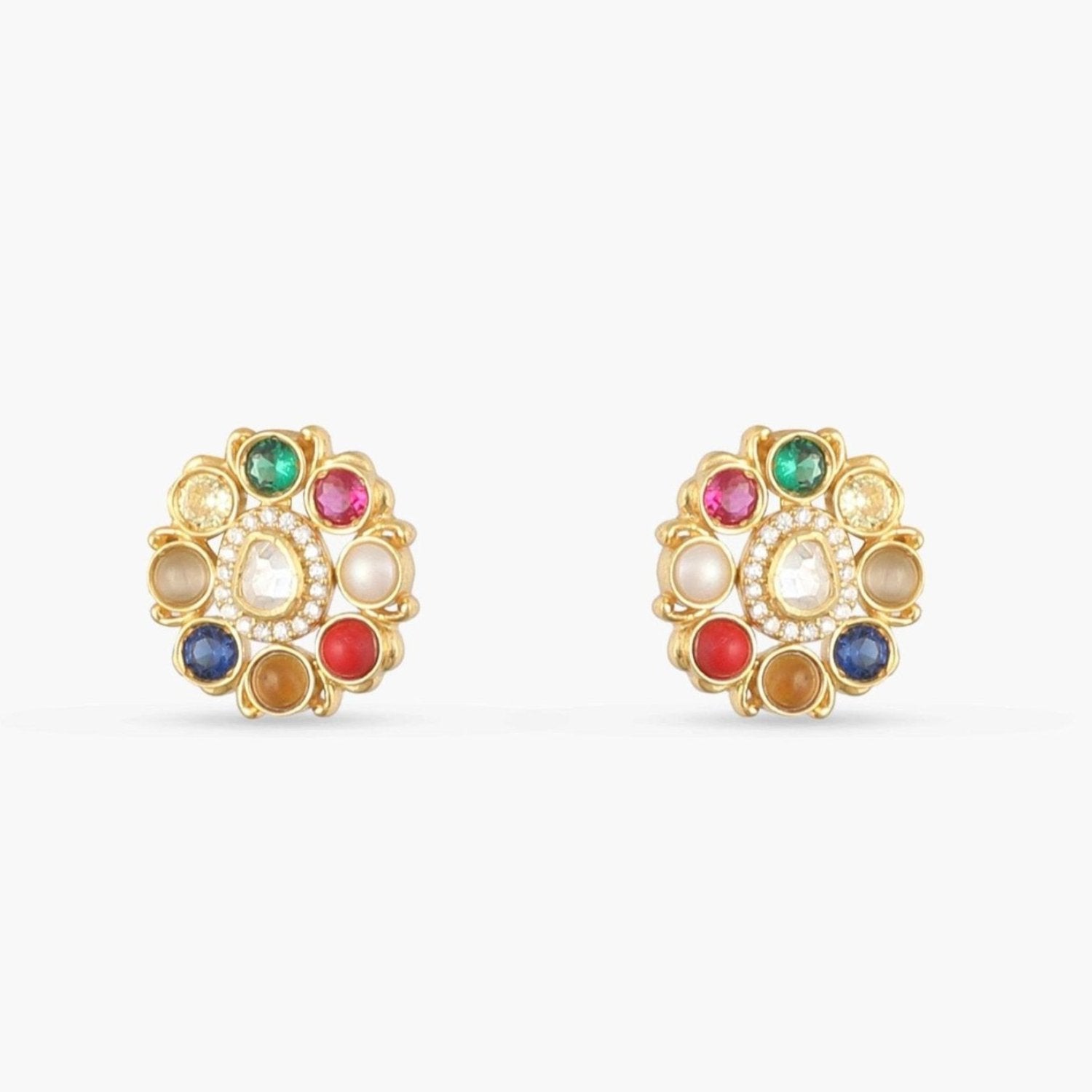 Anvaya Navaratna Silver Stud Earrings