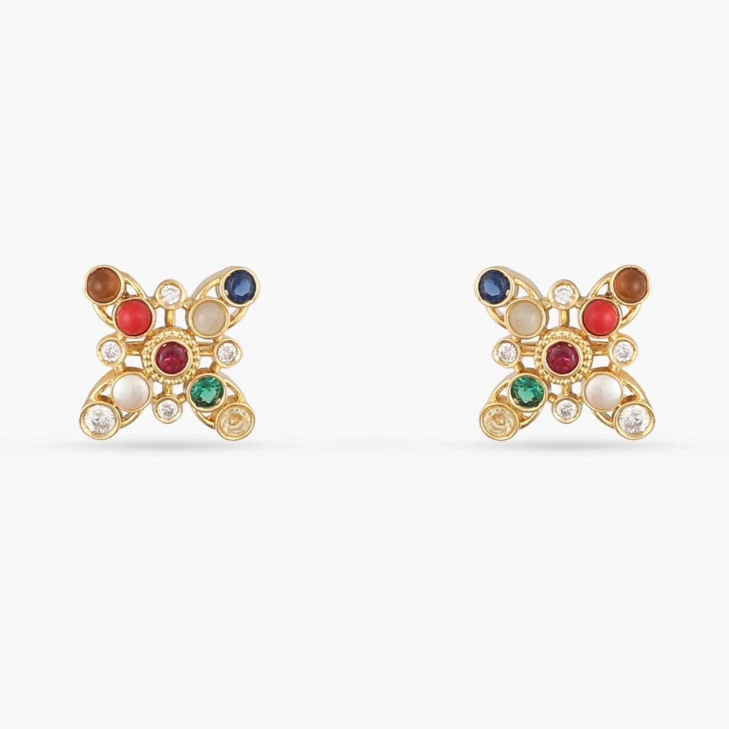 Navaratna Grace Silver Stud Earrings