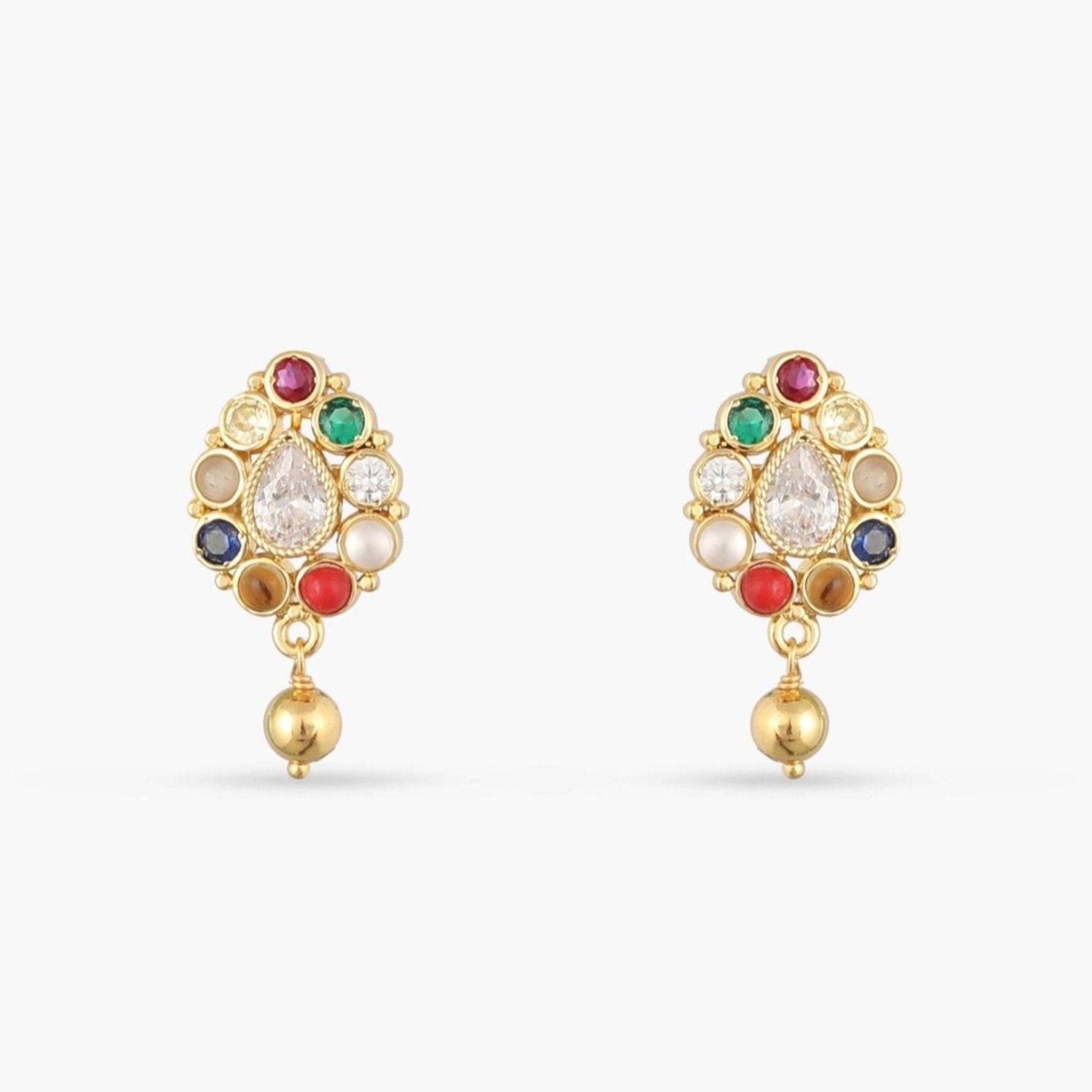 Navaratna Charm Silver Stud Earrings