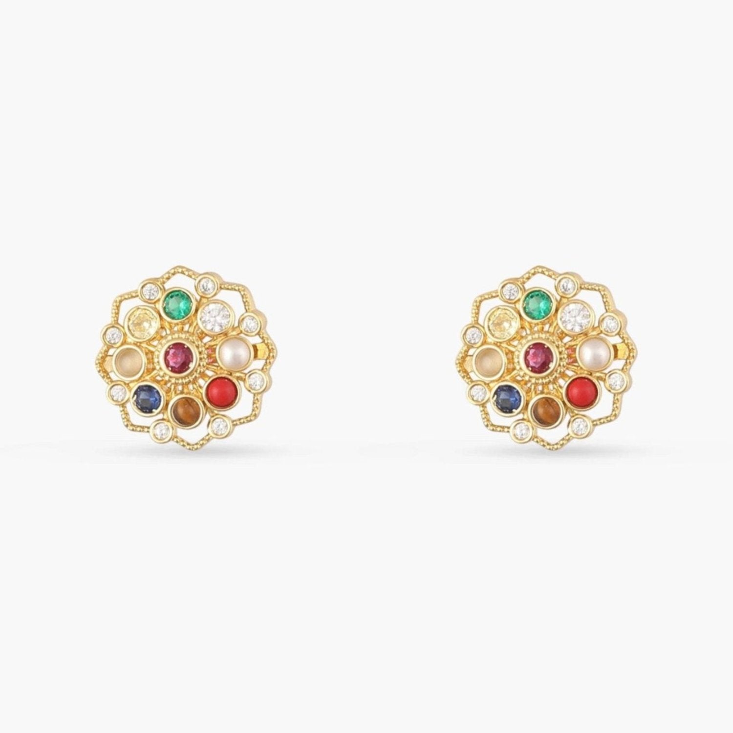 Pratima Navaratna Silver Stud Earrings