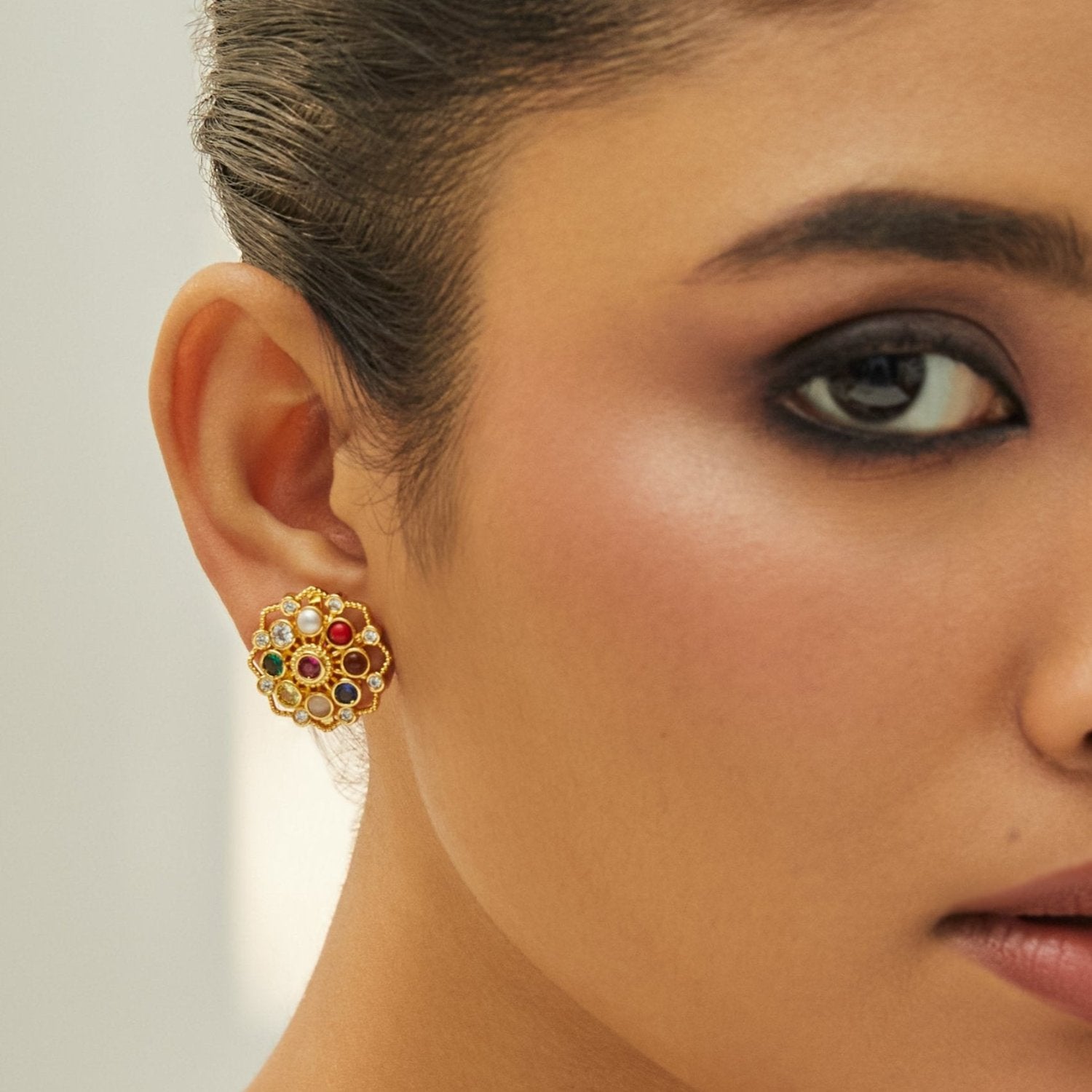 Pratima Navaratna Silver Stud Earrings