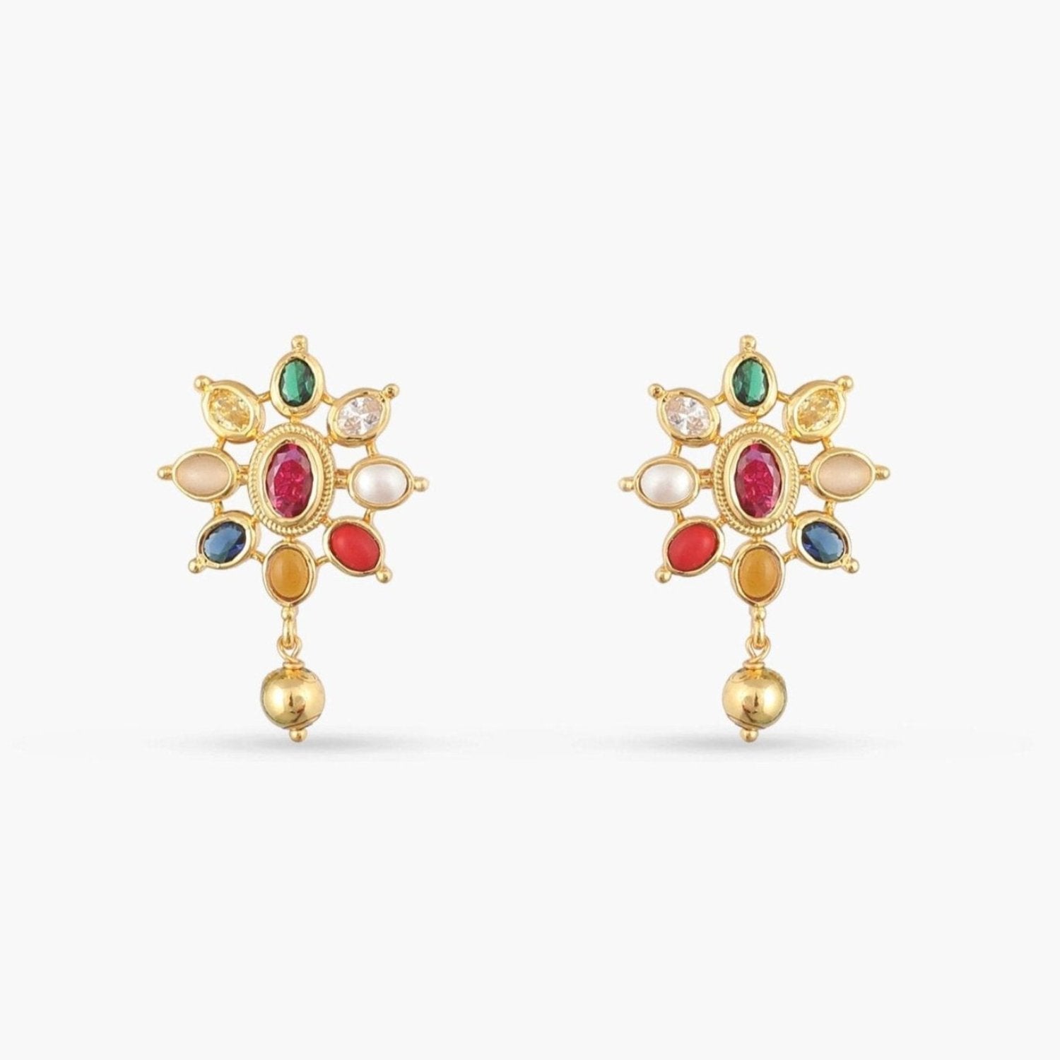 Lahar Navaratna Petal Silver Stud Earrings