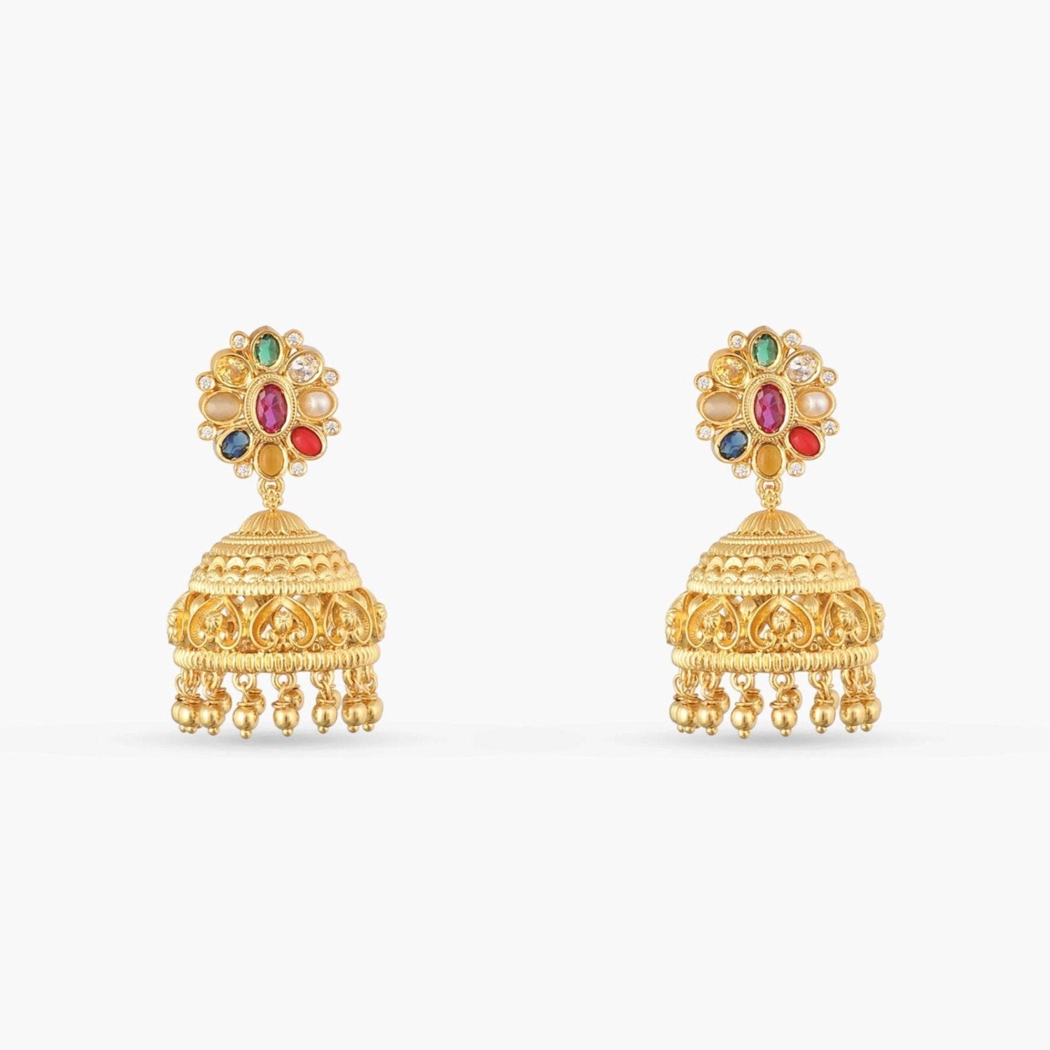 Navaratna Aabhar Silver Jhumka Earrings