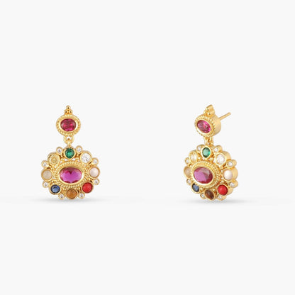 Rupa Navaratna Maroon Silver Drop Earrings