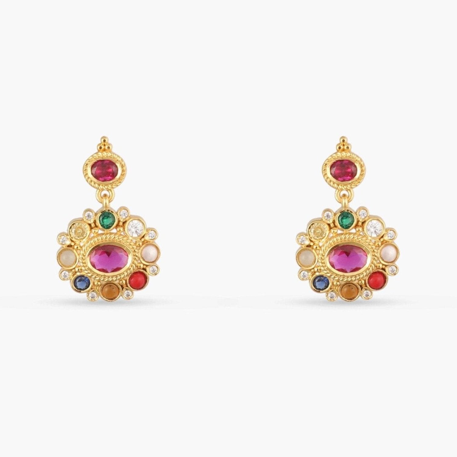 Rupa Navaratna Maroon Silver Drop Earrings