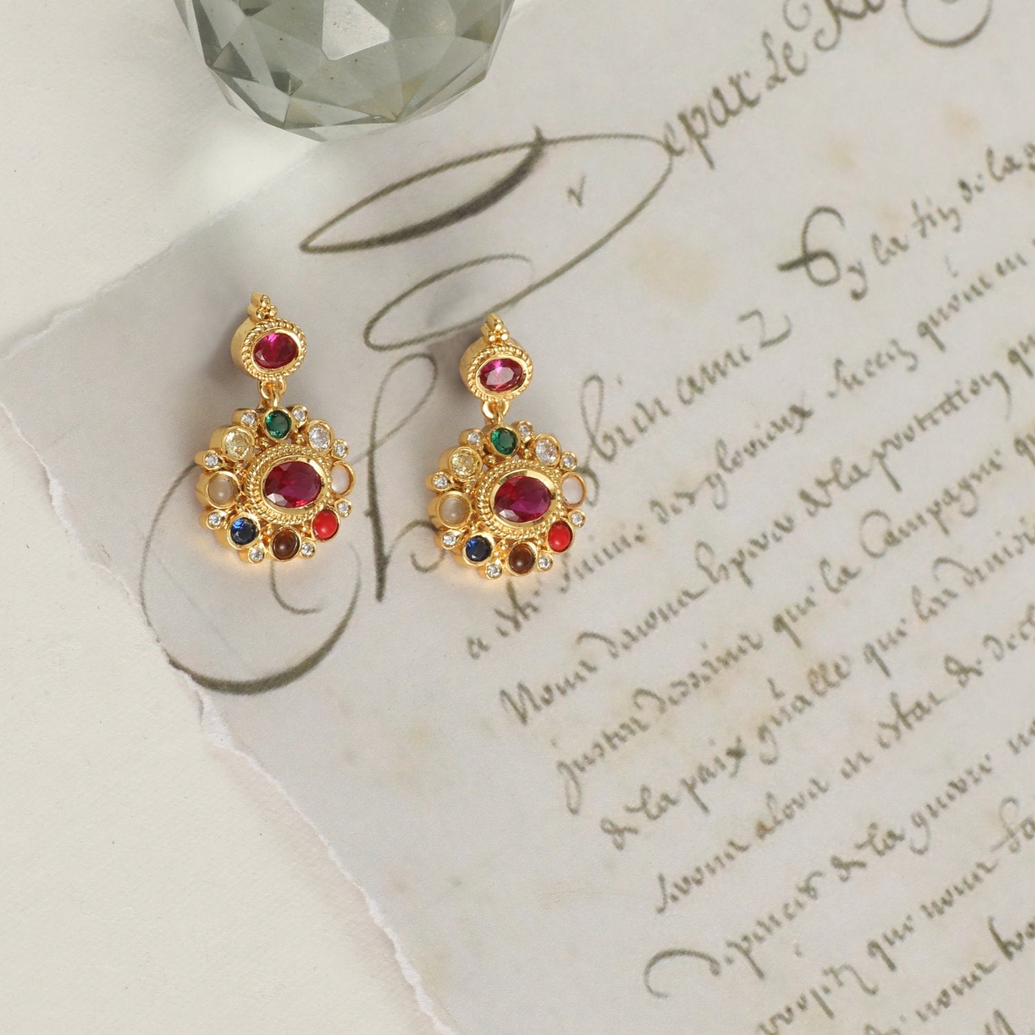 Rupa Navaratna Maroon Silver Drop Earrings