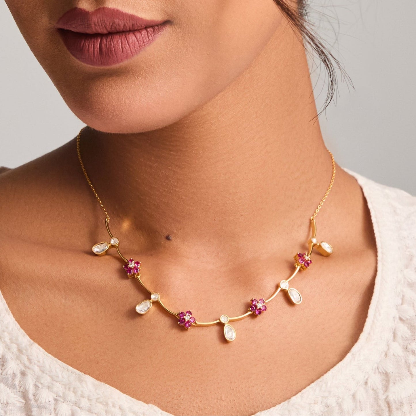 Twilight Moissanite Silver Floral Necklace