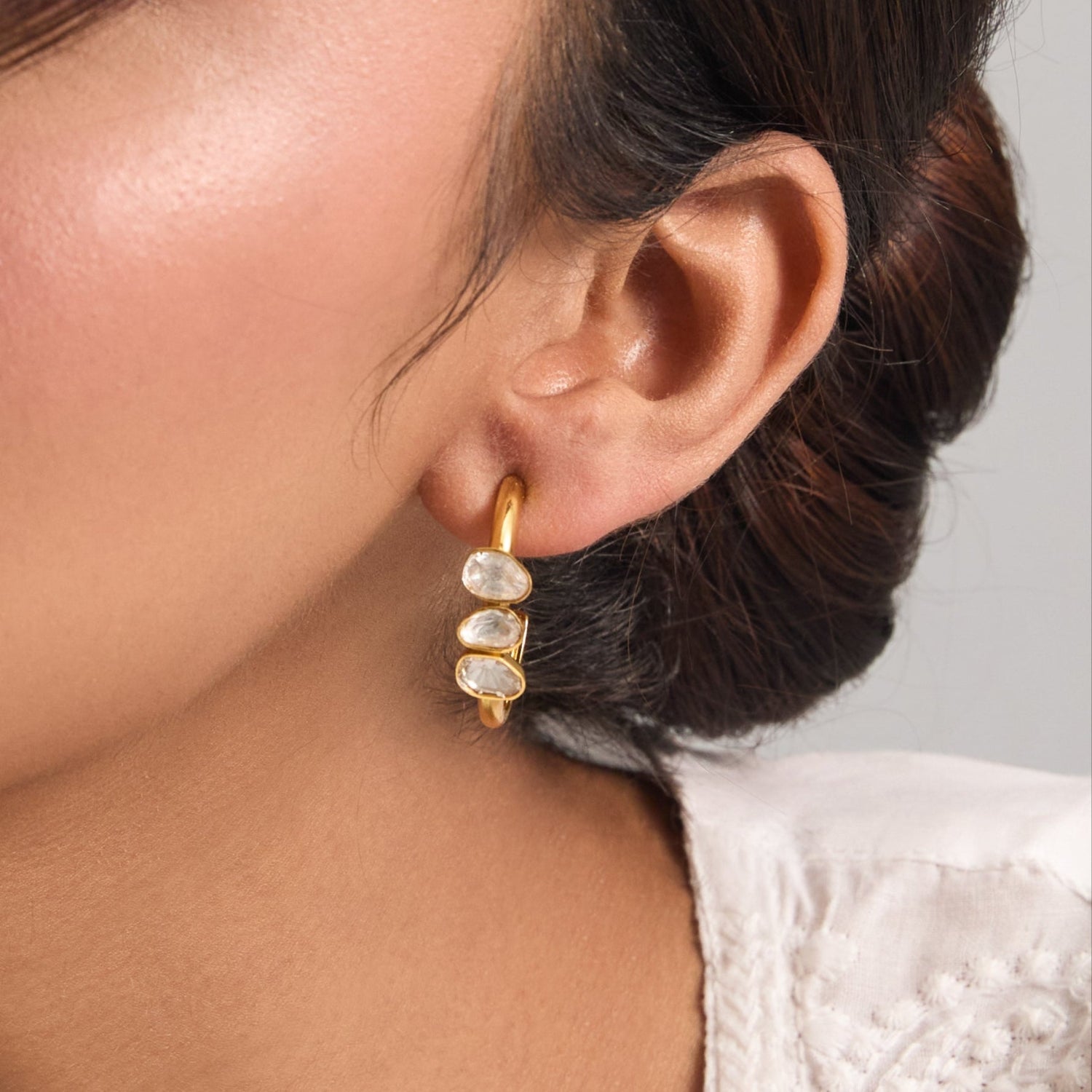 Shooting Star Moissanite Silver Half Hoop Earrings