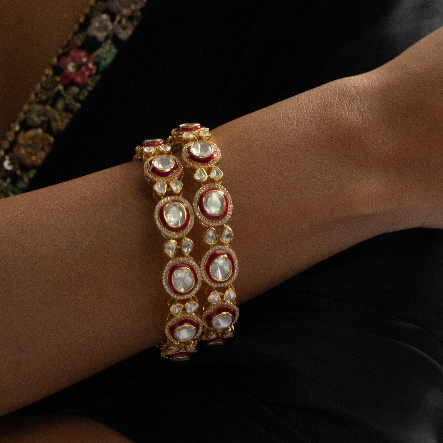Red Elegance Moissanite Silver Bangles