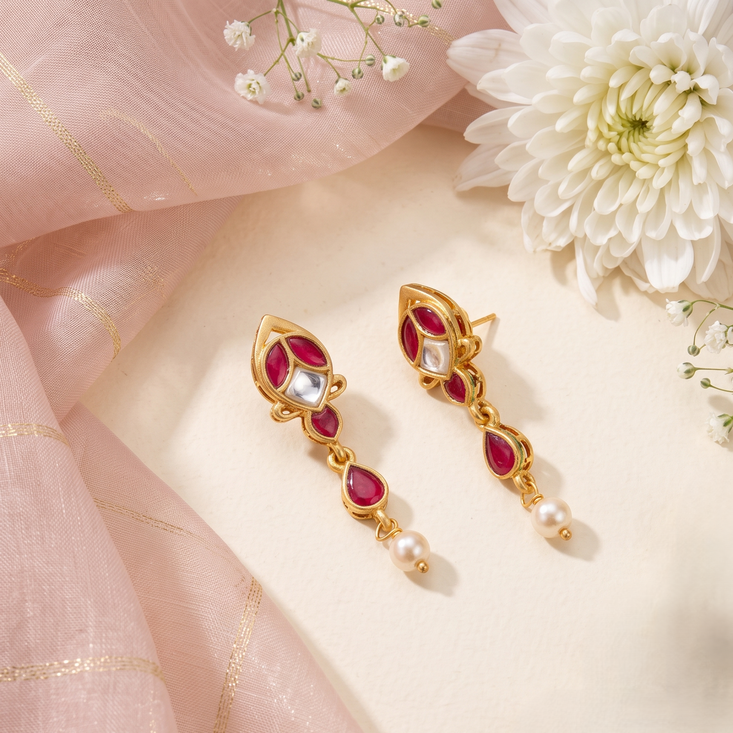 Parijat Jadau Silver Drop Earrings