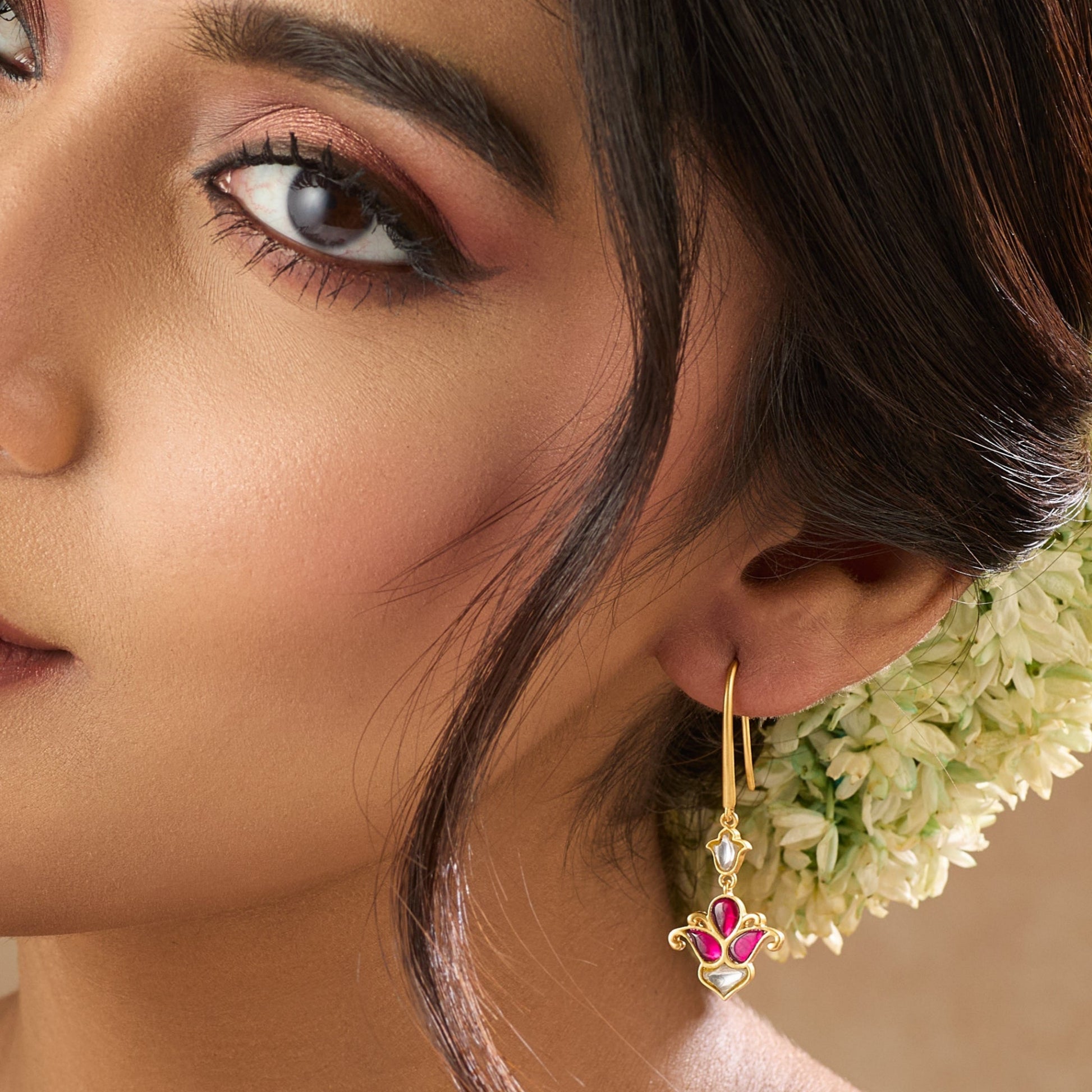 Malati Jadau Silver Hoop Earrings