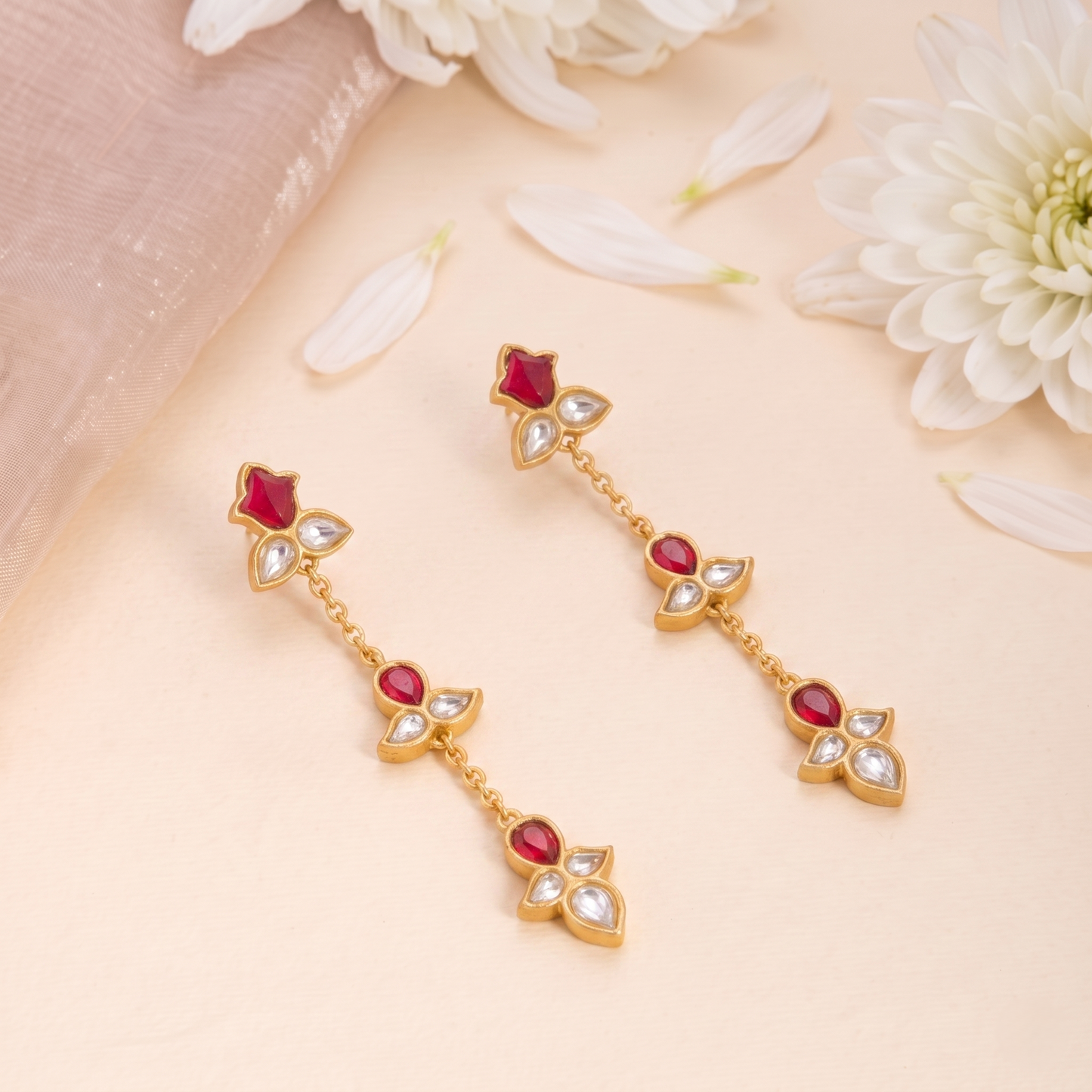 Rekha Jadau Silver Drop Earrings