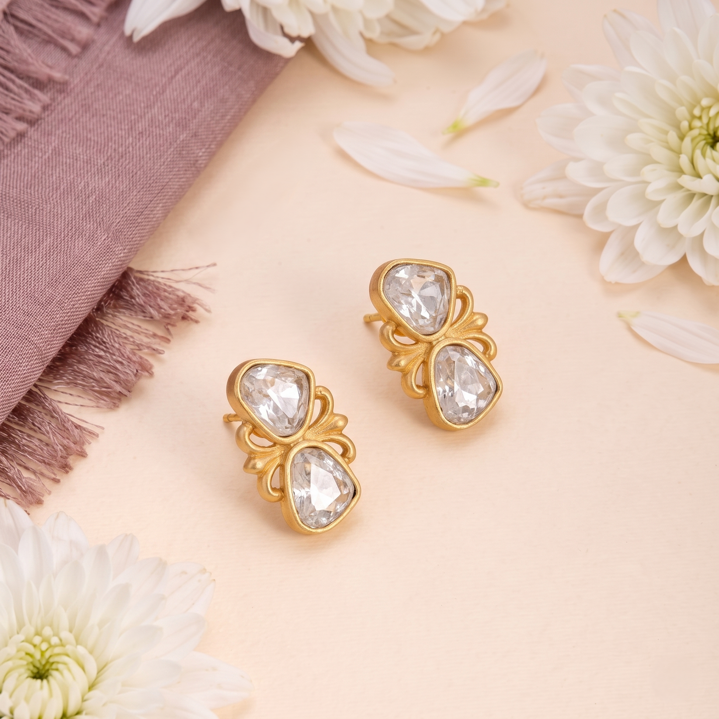 Shubhra Jadau Silver Stud Earrings
