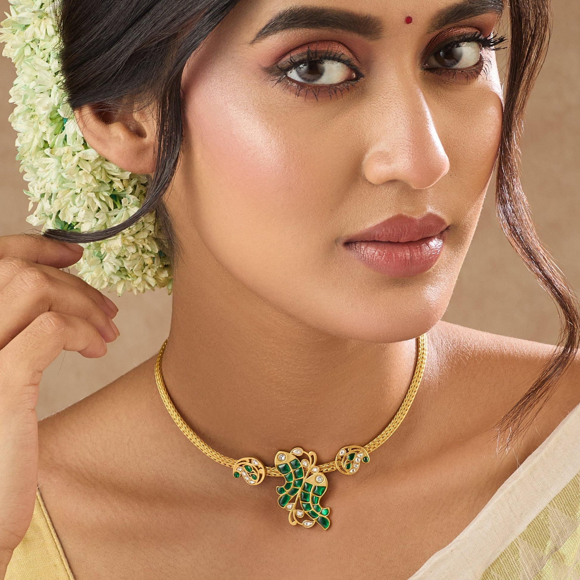 Meena Jadau Silver Hasli Necklace