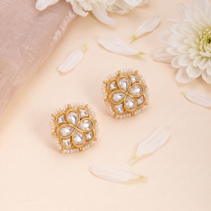 Moti Jadau Silver Stud Earrings