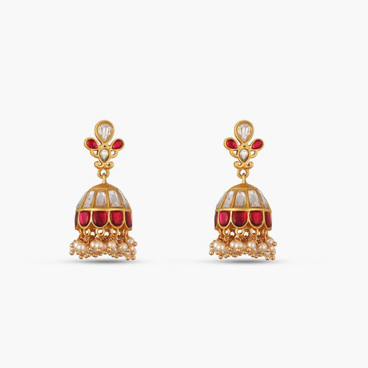 Ruhani Kempu Jadau Silver Jhumka Earrings