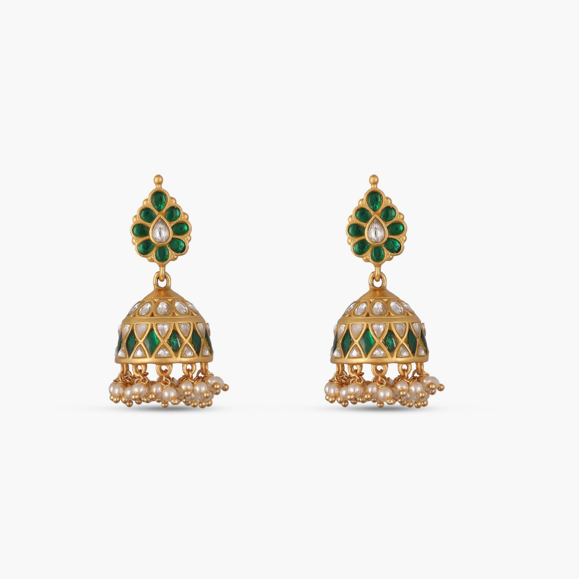 Harita Mayur Jadau Silver Jhumka Earrings