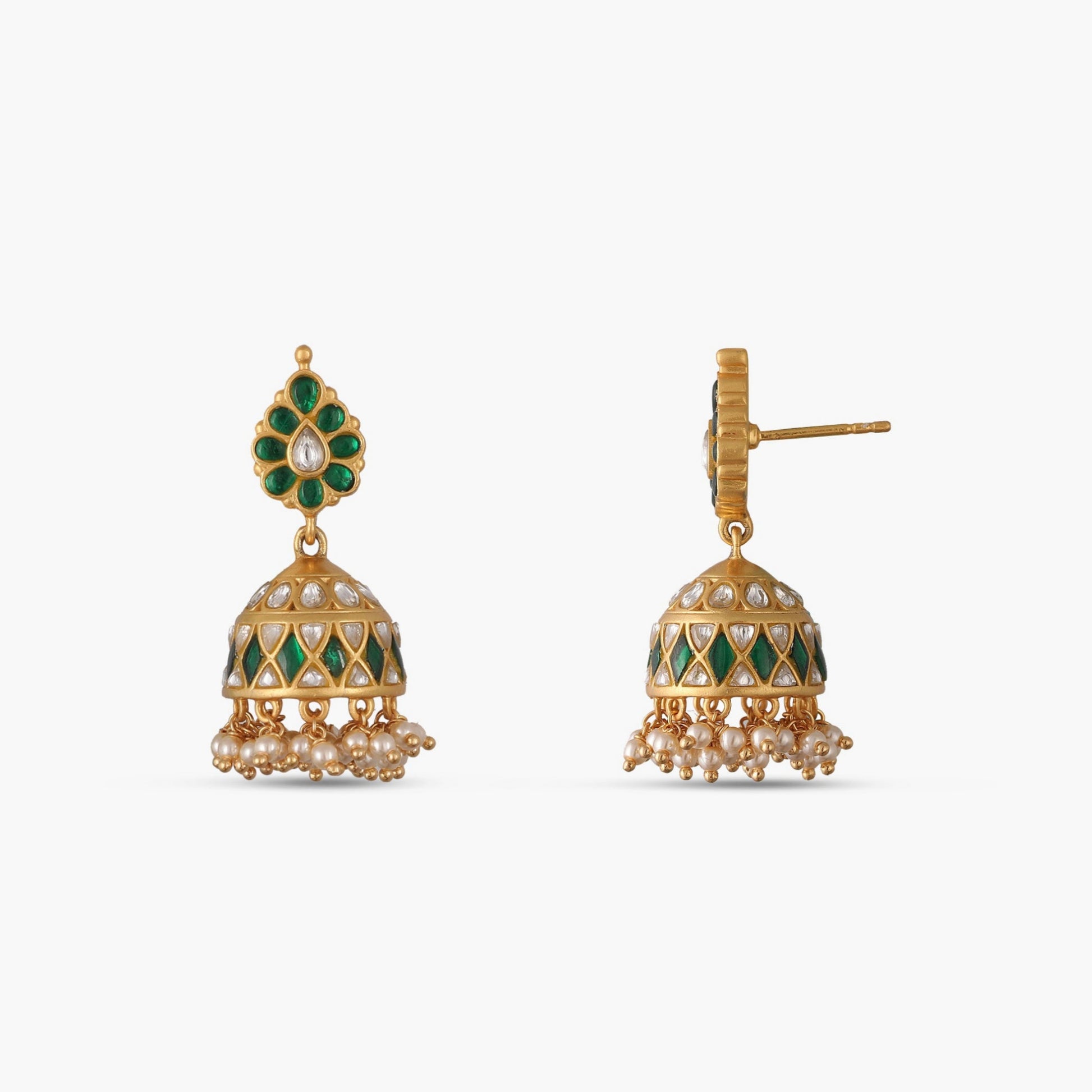 Harita Mayur Jadau Silver Jhumka Earrings