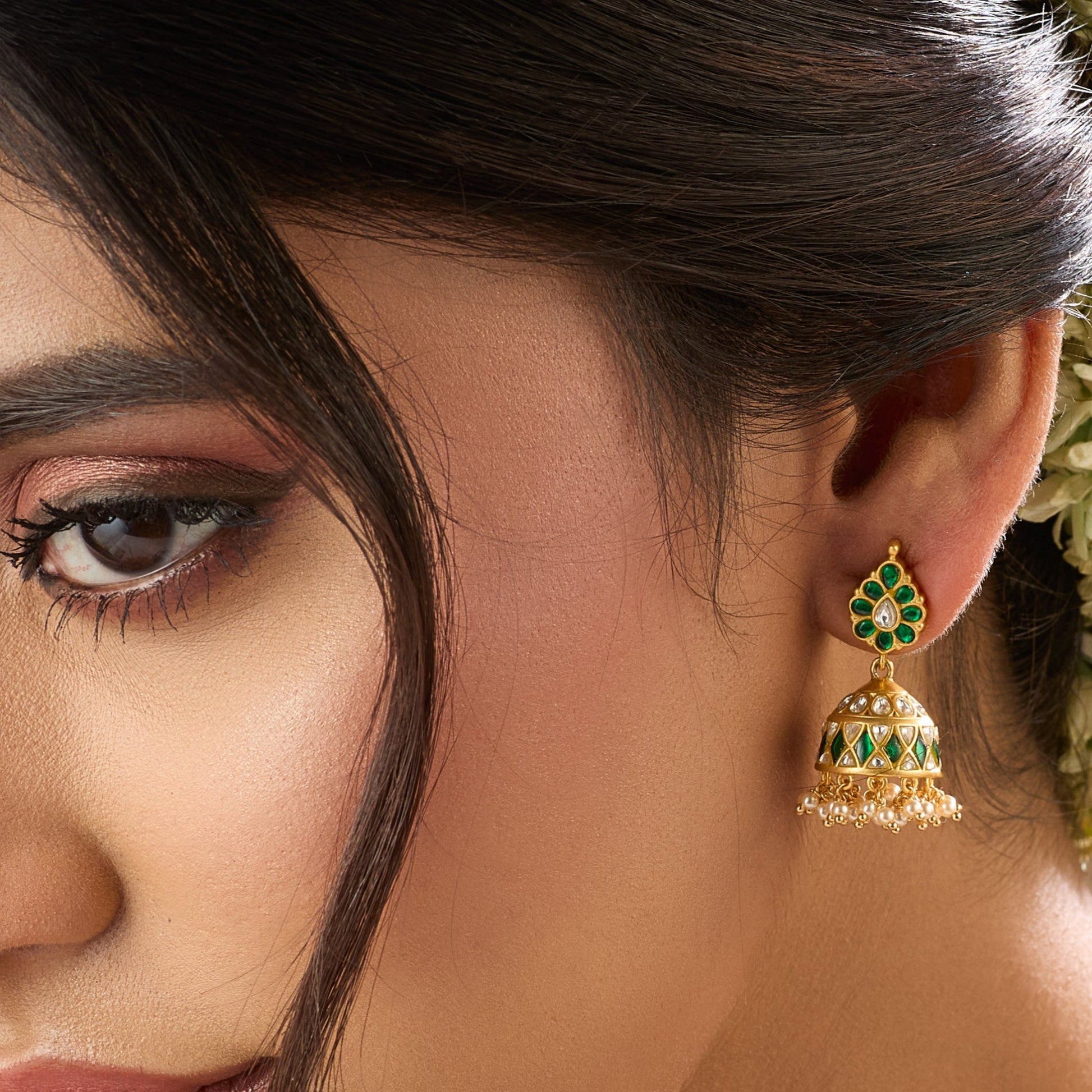Harita Mayur Jadau Silver Jhumka Earrings