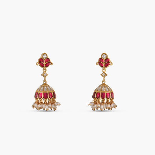  Kavya Kempu Jadau Silver Jhumka Earrings