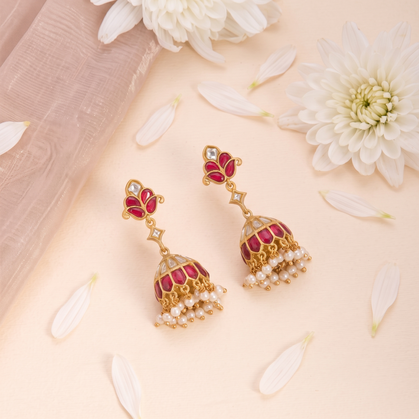 Kavya Kempu Jadau Silver Jhumka Earrings
