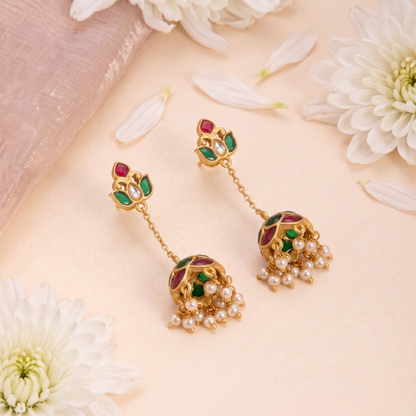 Kamal Kempu Jadau Silver Jhumka Earrings