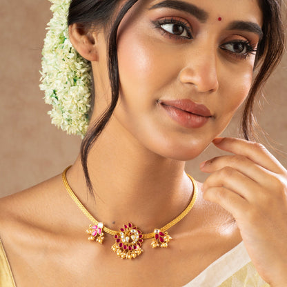 Mayura Kempu Jadau Silver Hasli Necklace