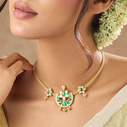 Chand Jadau Silver Hasli Necklace