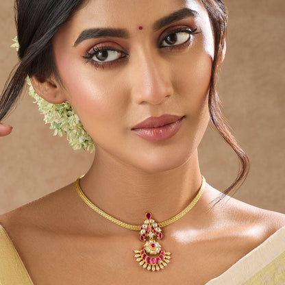 Parampara Kempu Jadau Silver Hasli Necklace
