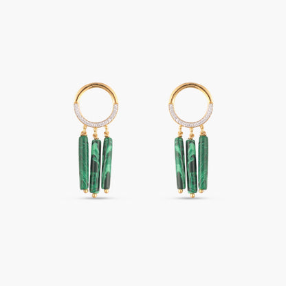 Malachite Round Silver Drop Earrings