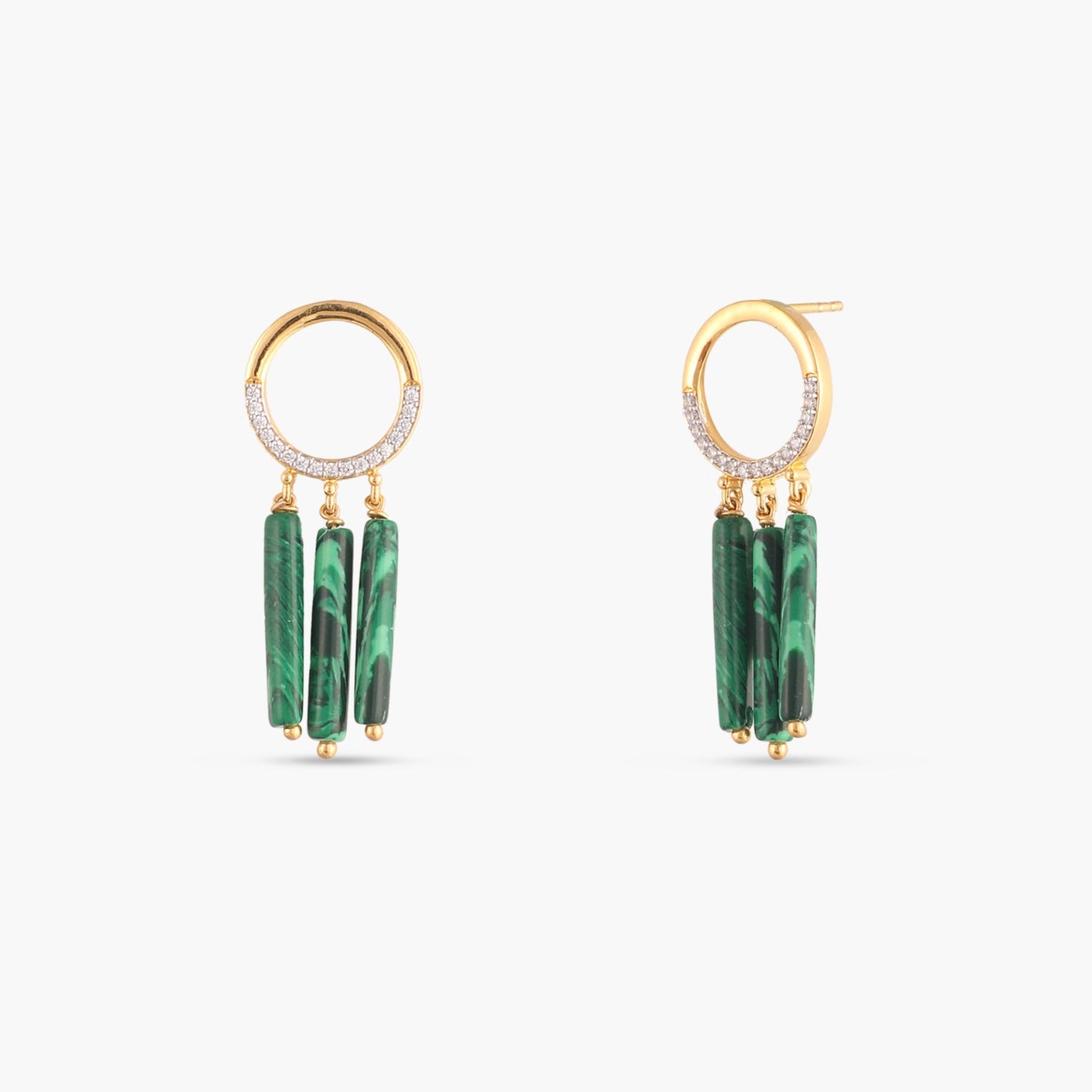 Malachite Round Silver Drop Earrings