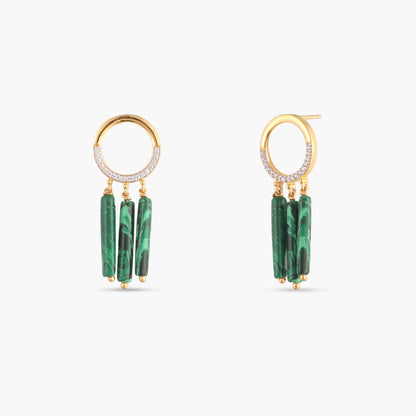 Malachite Round Silver Drop Earrings