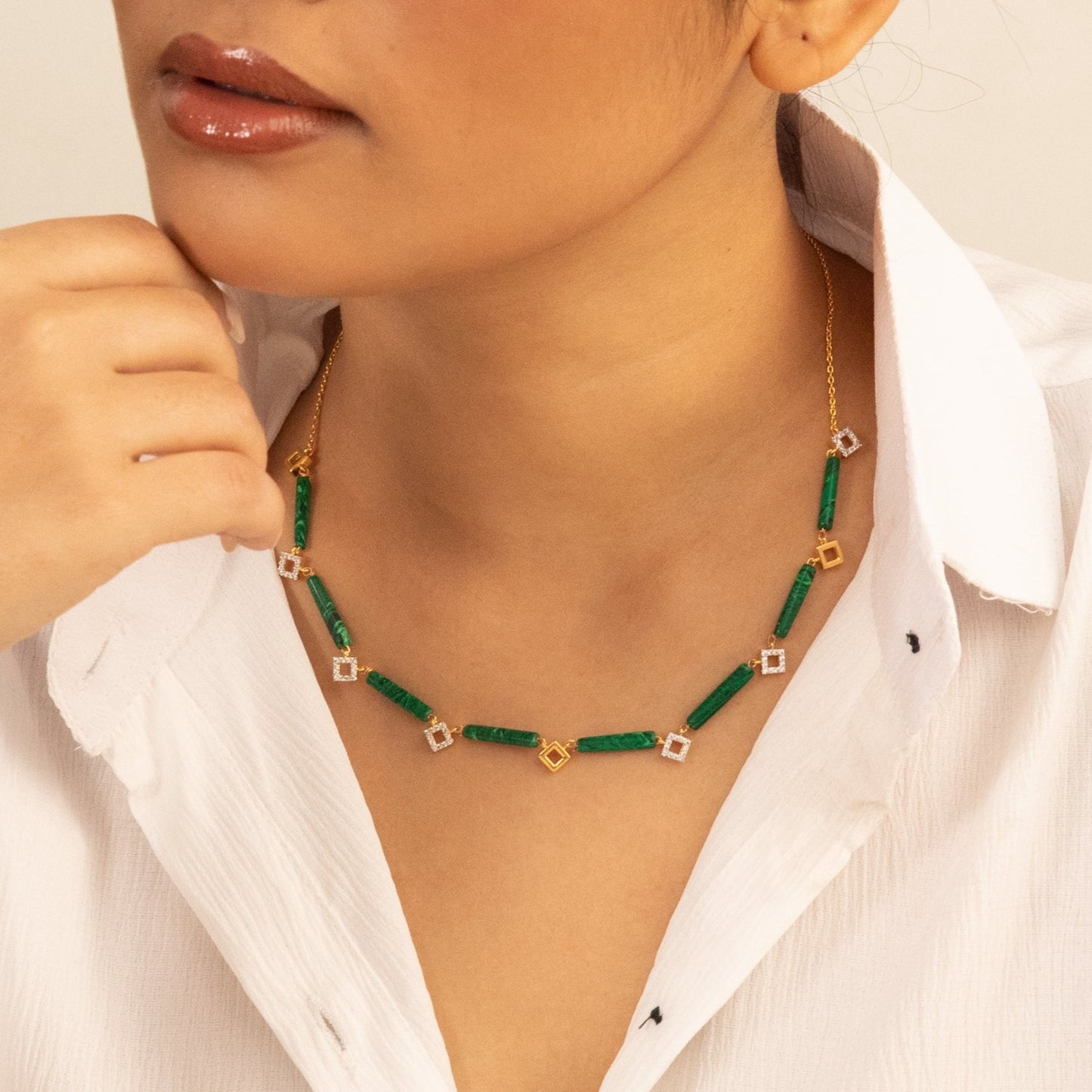 Malachite Square Charm Silver Necklace