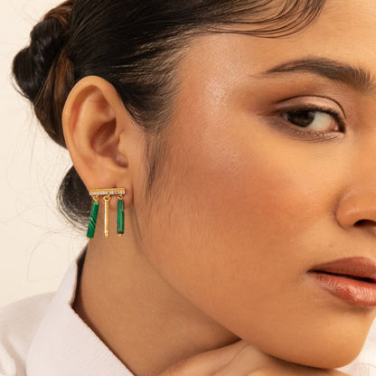 Malachite Simple Silver Drop Earrings