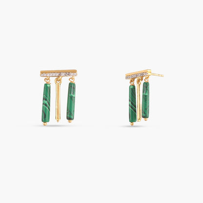 Malachite Simple Silver Drop Earrings