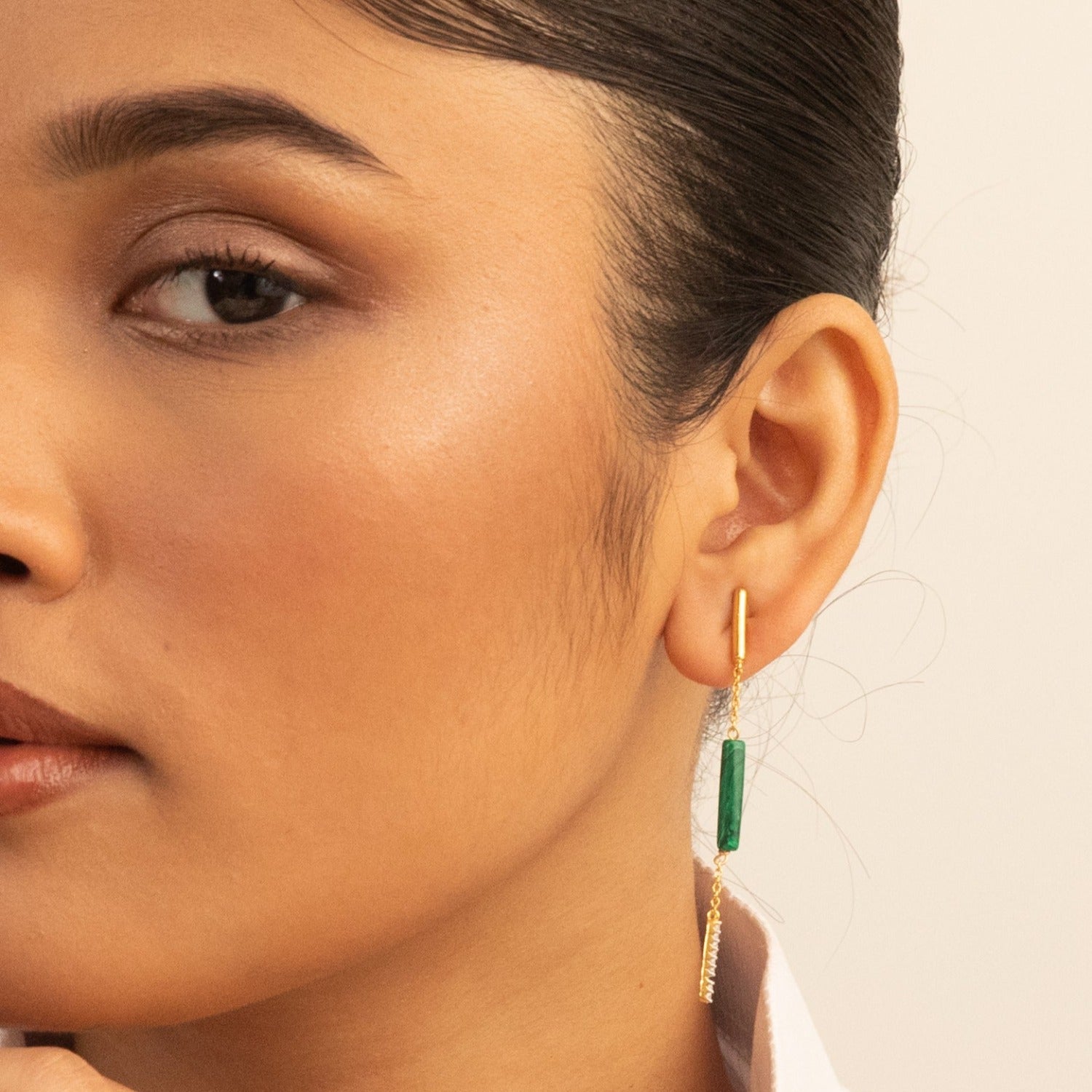 Malachite Bar Charm Silver Drop Earrings