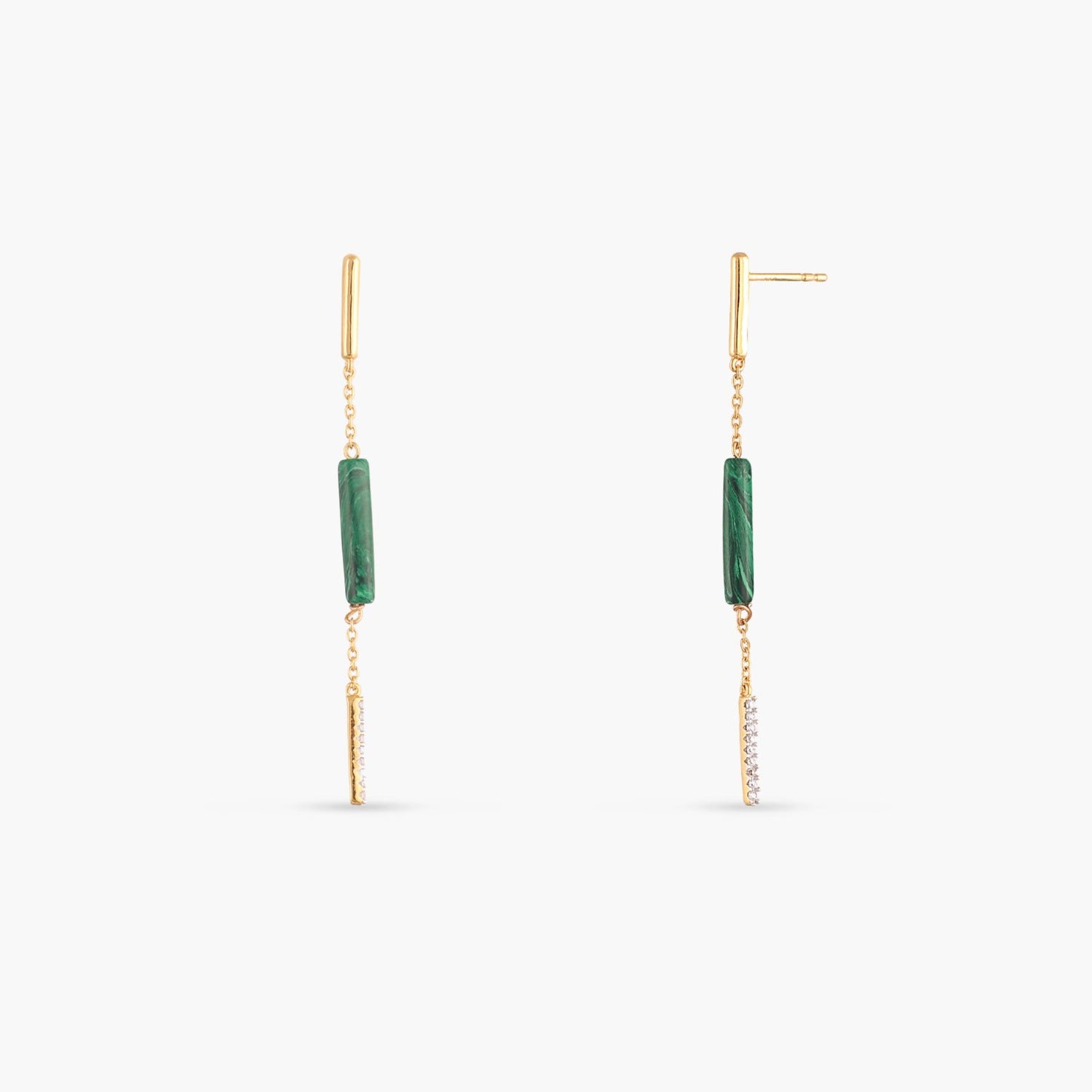 Malachite Bar Charm Silver Drop Earrings