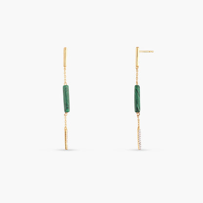 Malachite Bar Charm Silver Drop Earrings