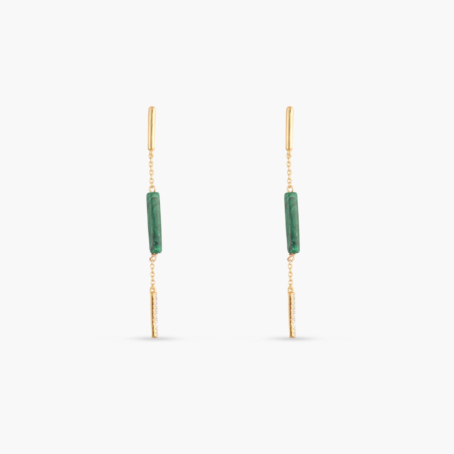Malachite Bar Charm Silver Drop Earrings