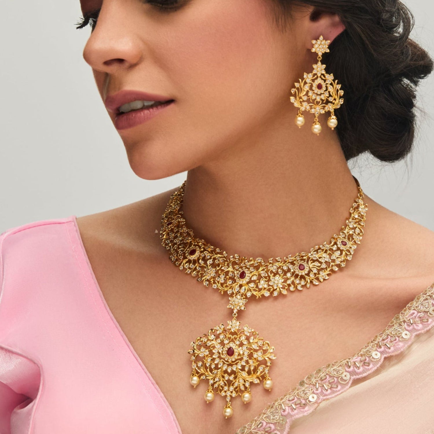 Phagun CZ Silver Necklace Set