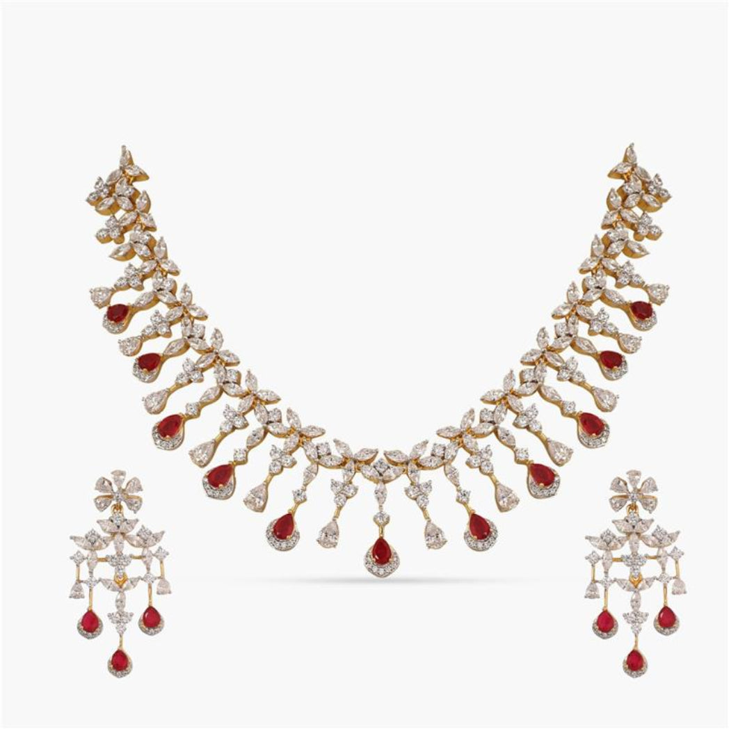 Blossom CZ Grand Silver Necklace Set